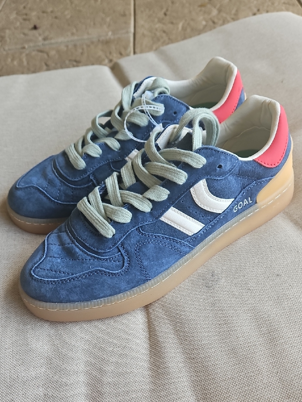 COOLWAY Goal Soccer Inspired Sneakers Indigo Blue Suede Rubber Soul, Men's 8, 42